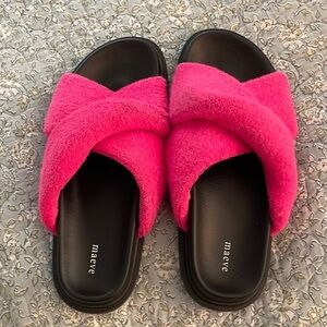 Anthropologie Pink Fuzzy Slide Sandals